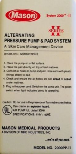 PREVENT  BED SORES Alternating Pressure Pump &amp; Pad System 2000 series II  For