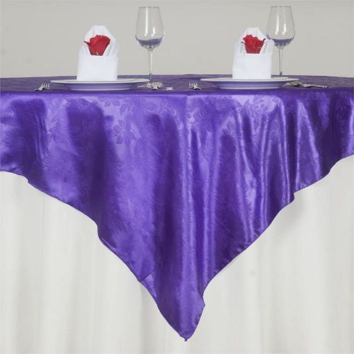 60&#034; x 60&#034; PURPLE Adoringly Adorned Satin Lily Tablecloth Overlays