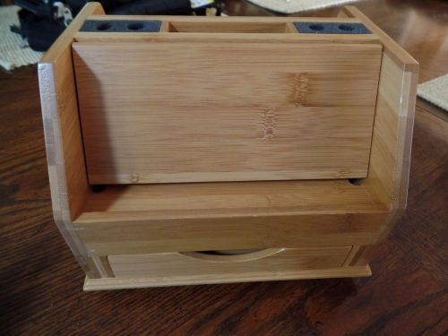 Levenger wooden revolving desk top organizer pens notes drawer collectible euc for sale