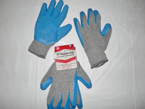 Work Gloves Heavy Duty Latex Rubber Grip Palm Knit Size SMALL 2 Pair Blue Grey