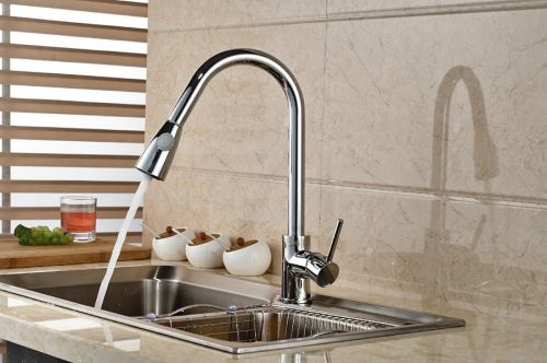 Pull Out Spout Kitchen Sink Mixer Tap Chrome Finish Basin Hot&amp;Cold Water Faucet