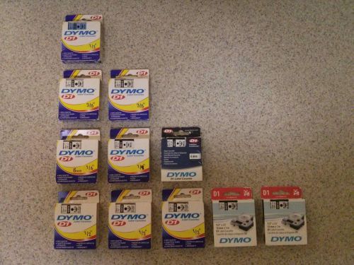 Lot Of 11 Dymo D1 Label Cartridges - 1/2&#034;, 1/4&#034;, 3/8&#034; X 23&#039;