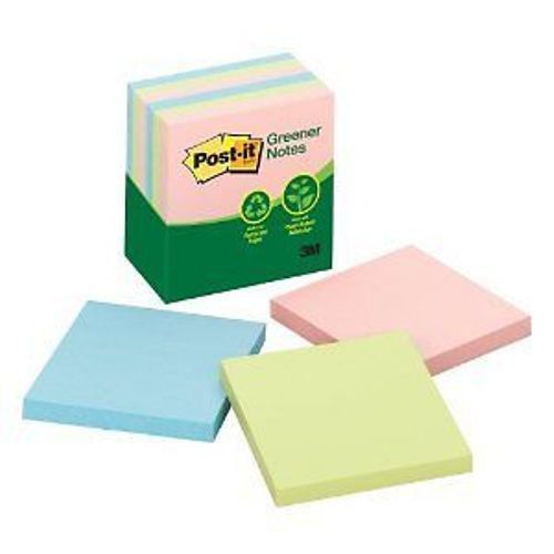 Post It Notes, Original Pad, 3 x 3, Recycled, Assorted Pastel , 450 Notes Total