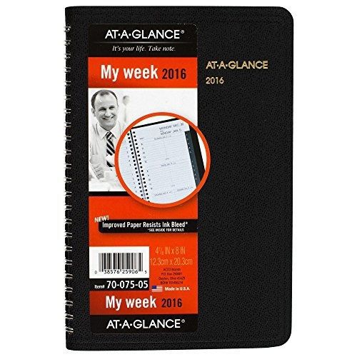 AT-A-GLANCE Weekly Appointment Book 2016, 4.88 x 8 Inches, Black (70-075-05)