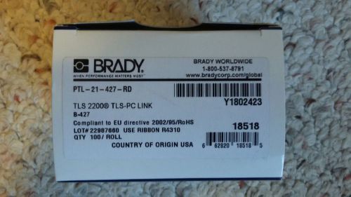 LOT of 2 NEW: Brady PTL-21-427-RD, 18518 TLS 2200/ PC Link Label-Red/Translucent