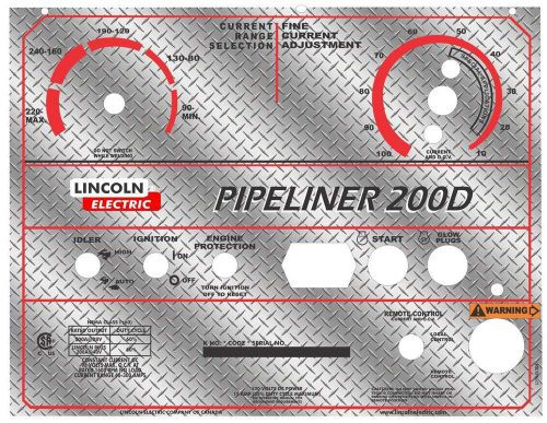 Lincoln Arc Welder  L-11952 Pipeliner 200D Replacement Aluminum Control Plate