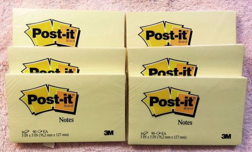 6 Post-It Super Sticky Notes, 3&#034; x 5&#034;, 90 Sheets per Pad Canary