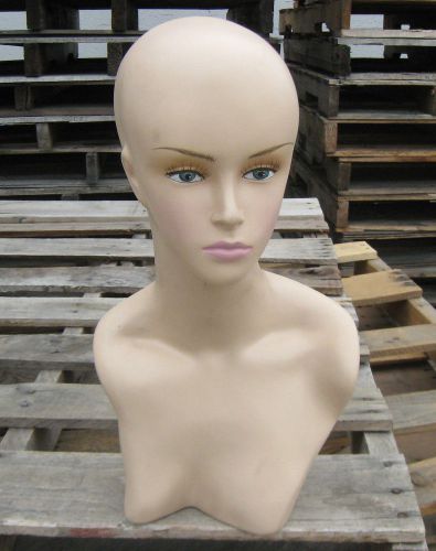 (used) fleshtone female mannequin head display with painted face and bust for sale