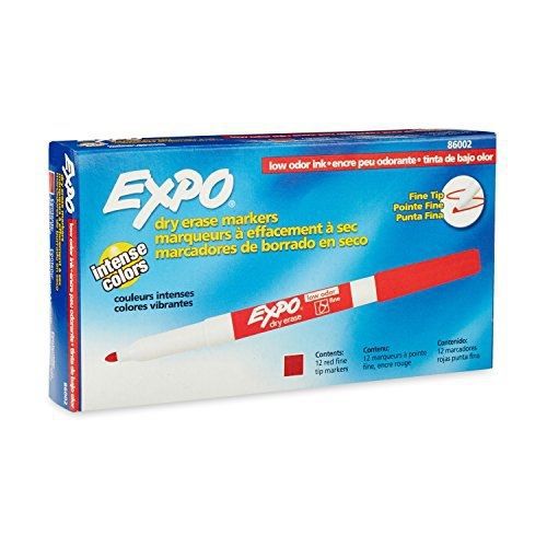 Expo 86002 sanford expo low odor dry erase marker, fine point, red, box of 12 for sale