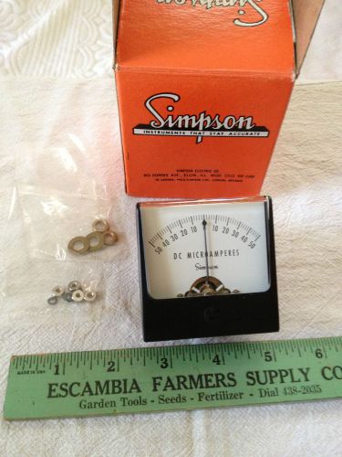 SIMPSOM MODEL 1227 DC MICROAMPERES METER 4350, 2 1/2&#039; X 2 1/2&#034; SQUARE FACE/DIAL