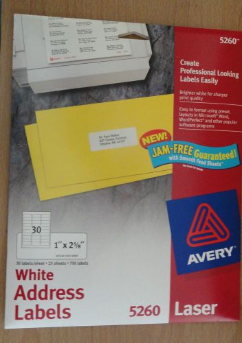 Avery 5260 White Address Labels - 1&#034;x 2 5/8&#034; 25 Sheets/750 Labels