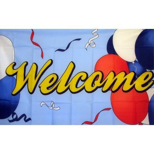 5 Welcome Balloons Flags 3ft x 5ft Banners (five)
