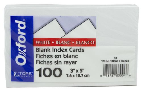 Oxford Blank White Index Cards, 3&#034; x 5&#034; - Pack of 100