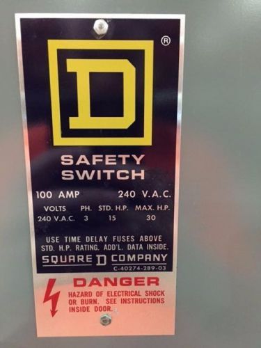 Square D Company H323 series E1 safety switch 100 amp 240 volts.