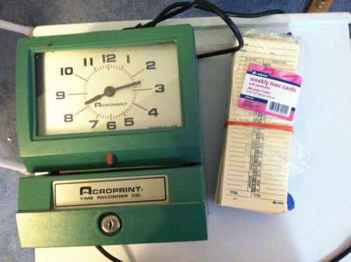 Acroprint manual employee time clock Model 125NR4 with cards no key but opens