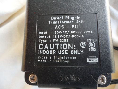 DIRECT PLUG-IN  TRANSFORMER UNIT 13.8 V DC TYPE  FW 3288  AC to DC