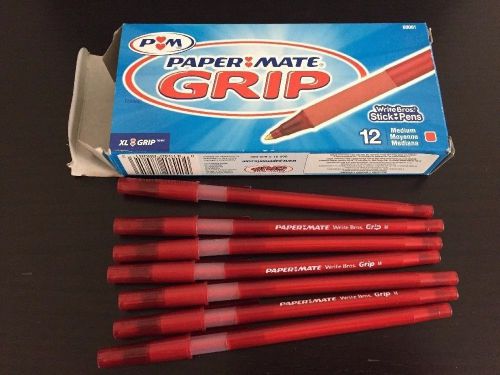 PAPER MATE GRIP PENS STICK  MEDIUM RED 7 BOX NEW ORIGINAL