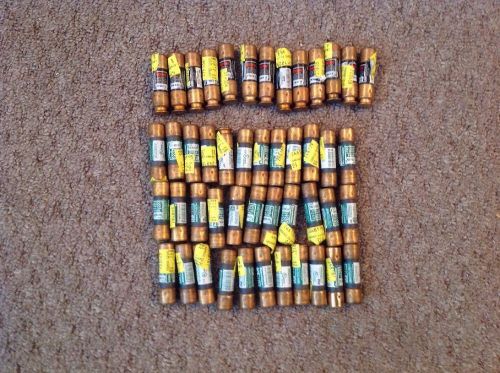 LOT OF 47 ONE-TIME FUSES 34 &#034;BUSS&#034; &amp; 13 &#034;FUSETRON&#034; MIXED SIZES