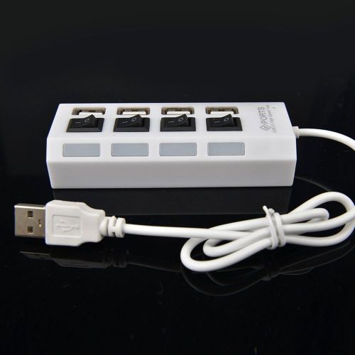 4 Port with Individual Power Switch  High Speed USB 2.0 Hub For Laptop PC White