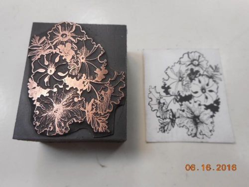 Letterpress Printing Block, Ruffled Petunia Flower Blooms, Type Cut