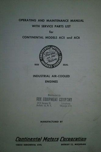 Continental AC5 AC6 Engine Operator, Parts &amp; Repair Manual Garden Tractor 16pg