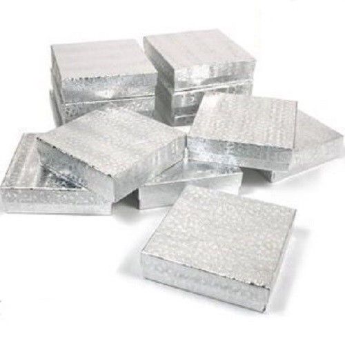 12 Silver Cotton Filled Jewelry Craft Gift Boxes 3 1/2&#034;