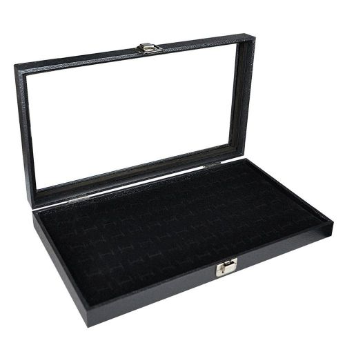 Glass Top Black Jewelry Display Case With 72 Slot Ring Tray 14 3/4&#034;W x 8 1/4&#034;...