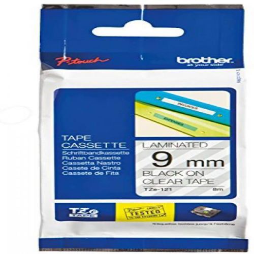 TZe121 9mm (0.35) Black on Clear tape for P-Touch labelers (TZ machines)