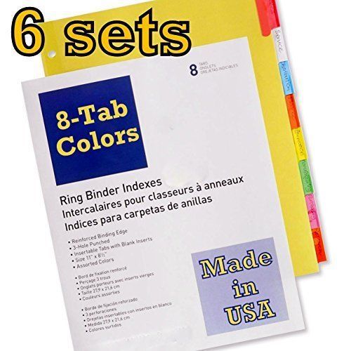 Current index dividers 8 tab color, 8 Tab Multicolor 6 packs of 8 sets