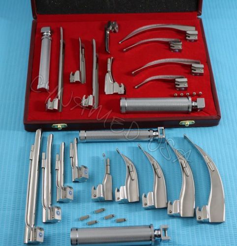 10 pcs set laryngoscope macintosh mac + miller blades &amp; 2 handles emt anesthesia for sale