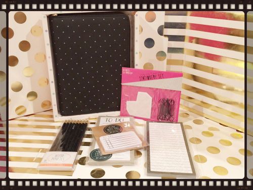 Large Dokibook Zip Planner | Black W/Gold Dots |Zipper Closure | Extras | NIB!