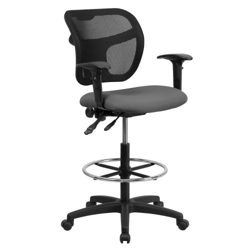 Mid-Back Mesh Drafting Chair with Gray Fabric Seat and Height Adjustable Arms Ne