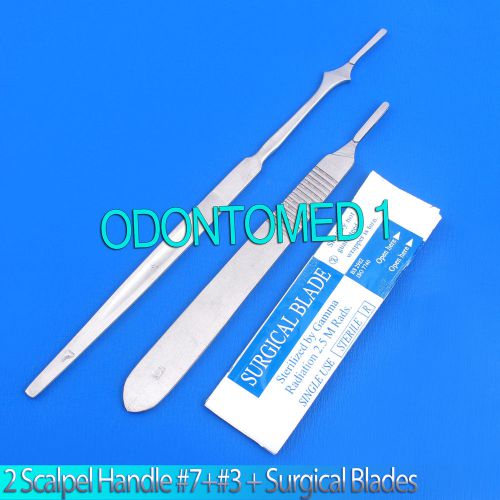 2 STAINLESS STEEL SCALPEL KNIFE HANDLE #7 #3 + 20 SURGICAL STERILE BLADES #15