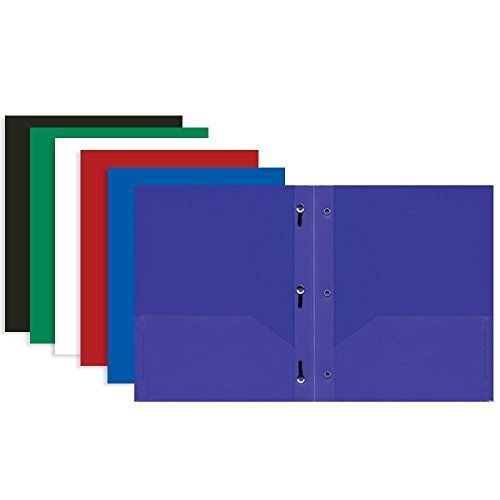 Bazic 6 Pk, BAZIC Solid Color 2-pockets Poly Portfolio with 3 Prongs
