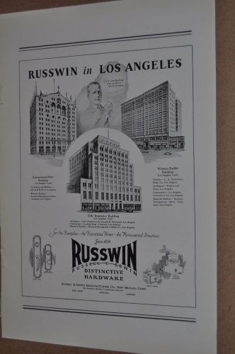 1928 Russell &amp; Erwin Co. advertisement, Russwin hardware, Los Angeles buildings