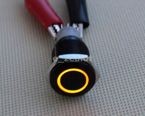 16mm 12V LED Latching Push Button Stainless Steel Power Switch Yellow
