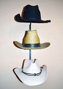 Hat Display Rack - Black Metal Wire for 3 Cowboy Hats  or Fedoras