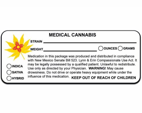 NM NEW MEXICO MARIJUANA 420 CANNABIS COMPLIANT PACKAGING LABEL 10 100 200 1000