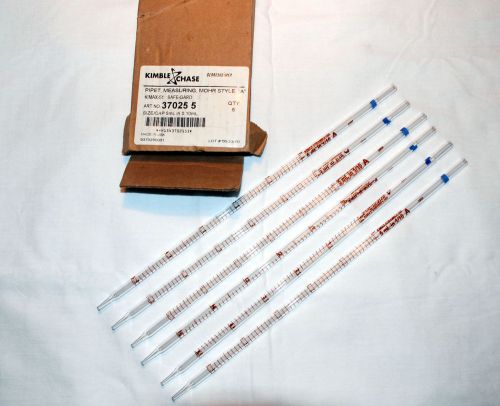 New kimble chase 37025-5 kimax-51 set of 6 glass mohr pipet 5ml in 0.10ml for sale