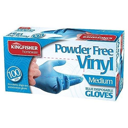 100 Powder Free Vinyl Blue Disposable Gloves Medium