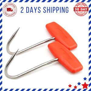 2PCS Meat Hooks for Butchering T Shaped Boning Hooks with Handle 6 inch Orange
