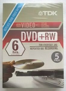 TDK DVD+RW 4X 4.7GB Home Video Recording ReWriteable DVD 5-Pack - New Sealed