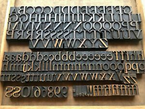 Antique 152 piece set of Letterpress Printing WOOD TYPE Century School Book font