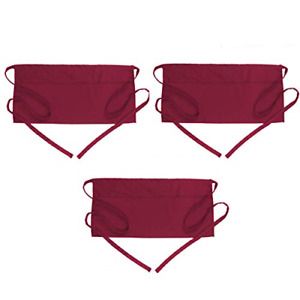 BOHARERS Waist Apron with 3 Pockets 3 Pack - Red Waitress Server Short Apron