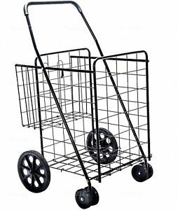 Jumbo Deluxe Folding Shopping Cart with Dual Swivel Wheels and Double Basket