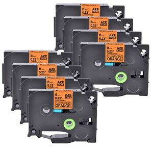 8PK Fits Brother P-Touch TZ-B11 TZe-B11 Black on Fluo Orange Label Tape 6mm
