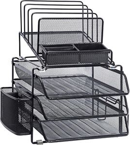 Lorell Black Mesh/Wire Desktop Organizer, 15.8&#034; x 12.9&#034; x 14.4&#034;