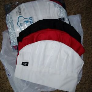 Lot of 6 NEW CHEF HAT 2 WHITE, 2 BLACK &amp; 2 RED CLOTH ONE SIZE USA SELLER