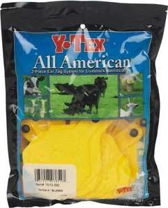 Y-TEX LARGE 4-STAR TAGS Adult Cattle Fade Tear Resistent Blank Yellow 25ct pkg