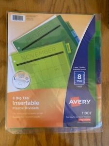 Avery 8-Tab Plastic Binder Dividers, Insertable Multicolor Big Tabs 1 Set